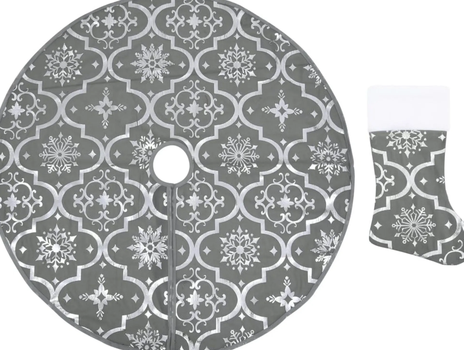 The Living Store Kerstboomrok 90 Cm - Sneeuwpatroon - Inclusief Kerstsok Grijs Discount