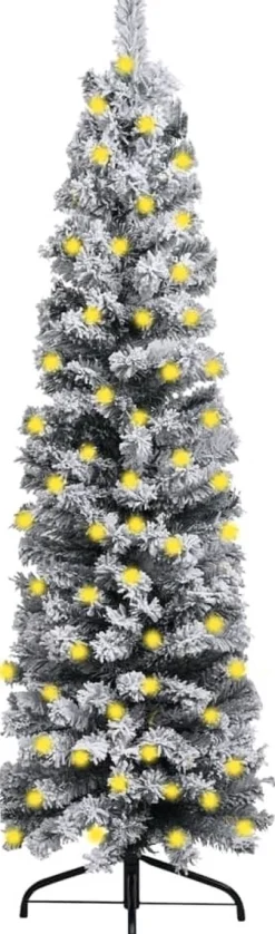 The Living Store Kerstboom Met Led's En Sneeuwvlokken Smal 210 Cm Pvc Groen - Decoratieve Kerstboom Sale