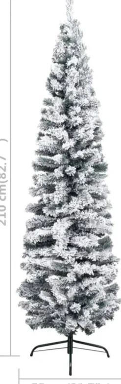 The Living Store Kerstboom Met Led's En Sneeuwvlokken Smal 210 Cm Pvc Groen - Decoratieve Kerstboom Sale