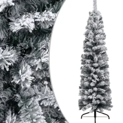 The Living Store Kerstboom Met Led's En Sneeuwvlokken Smal 210 Cm Pvc Groen - Decoratieve Kerstboom Sale