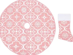 The Living Store Kerstboomrok Stof - 122 Cm - Inklapbaar - Sneeuwpatroon - Met Kerstsok Roze Best Sale