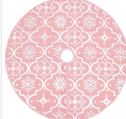 The Living Store Kerstboomrok Stof - 122 Cm - Inklapbaar - Sneeuwpatroon - Met Kerstsok Roze Best Sale