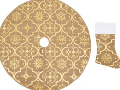 The Living Store Kerstboomrok 90 Cm Diameter - Met Sneeuwpatroon - Inclusief Kerstsok Geel Store