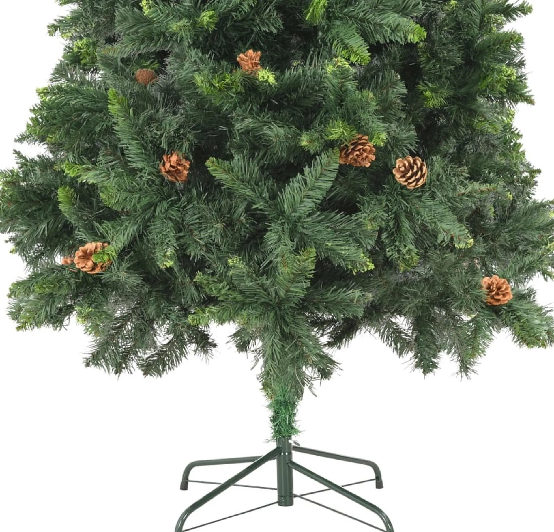 The Living Store Kunstkerstboom - Dennenboom - 210 Cm - Groen - Pvc - Met 1060 Puntige Uiteinden - Met Groen Glitter - Met 36 Dennenappels Clearance