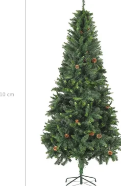 The Living Store Kunstkerstboom - Dennenboom - 210 Cm - Groen - Pvc - Met 1060 Puntige Uiteinden - Met Groen Glitter - Met 36 Dennenappels Clearance