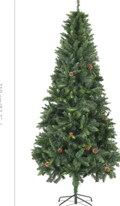 The Living Store Kunstkerstboom - Dennenboom - 210 Cm - Groen - Pvc - Met 1060 Puntige Uiteinden - Met Groen Glitter - Met 36 Dennenappels Clearance