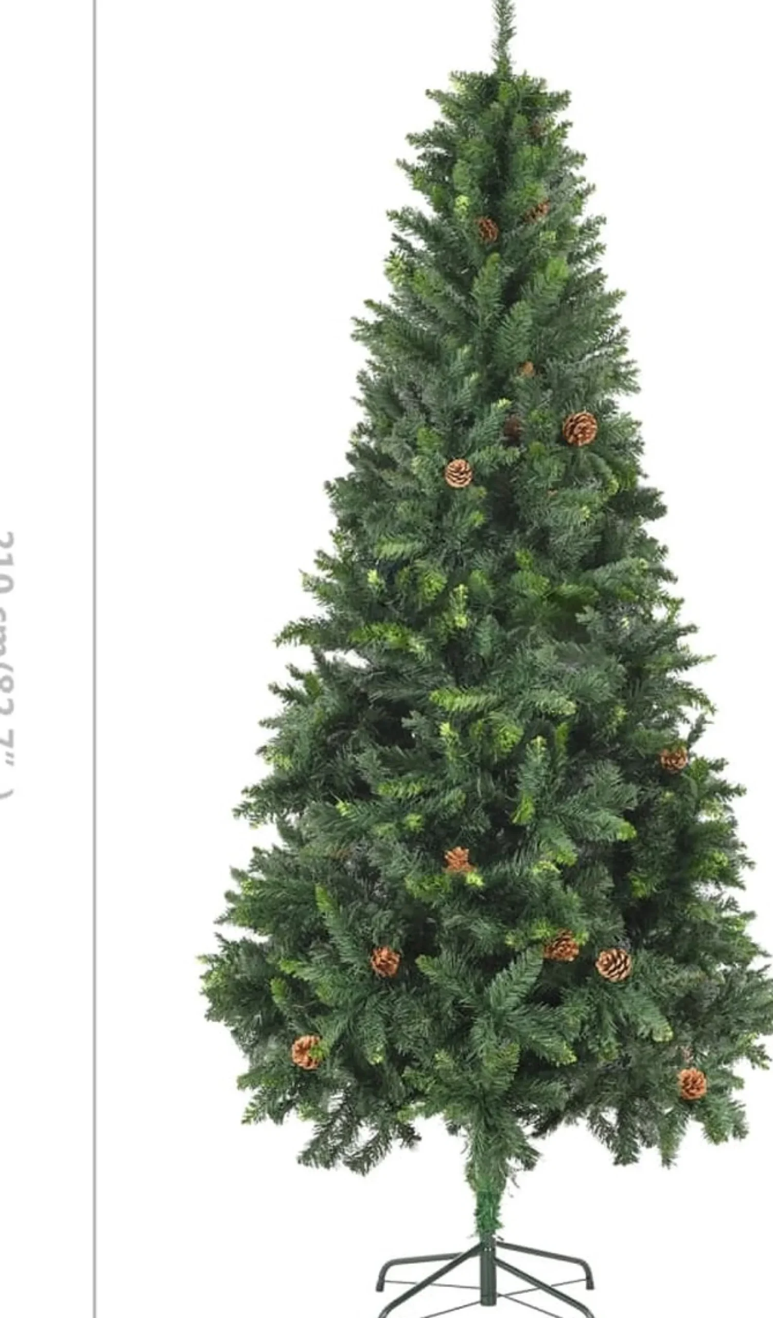 The Living Store Kunstkerstboom - Dennenboom - 210 Cm - Groen - Pvc - Met 1060 Puntige Uiteinden - Met Groen Glitter - Met 36 Dennenappels Clearance