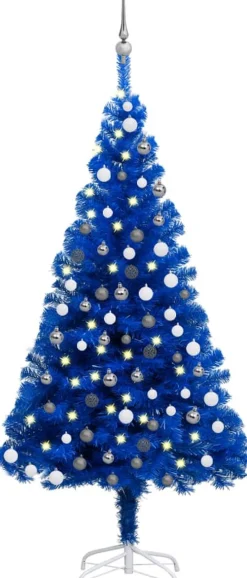 The Living Store Kunstkerstboom - Blauw - 120 Cm - Pvc - Led-Verlichting Discount