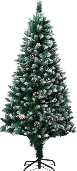 The Living Store Kunstkerstboom 150 Cm - Groen En Wit - Met 680 Uiteinden En Witte Sneeuw - Inclusief Dennenappels - Pvc En Staal Cheap