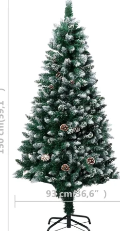 The Living Store Kunstkerstboom 150 Cm - Groen En Wit - Met 680 Uiteinden En Witte Sneeuw - Inclusief Dennenappels - Pvc En Staal Cheap