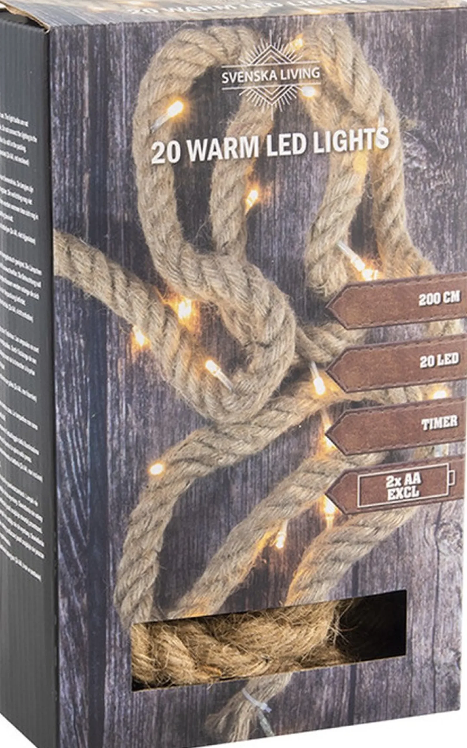 Svenska Living Touwverlichting Jute Op Batterijen Met 20 Lampjes Warm Wit 200 Cm - Kerstverlichting Lichtsnoeren Kerstversiering Clearance