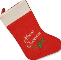 Unique Living Kerstsokken> | Velvet Stocking W/Embr. Merry Christmas