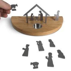 Unoferrum Kerststallen></noscript>-Silhouette-Kerstgroep-Medium-Edelstaal-Eikenhout