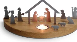 Unoferrum Kerststallen></noscript>-Silhouette-Kerstgroep-Medium-Edelstaal-Eikenhout