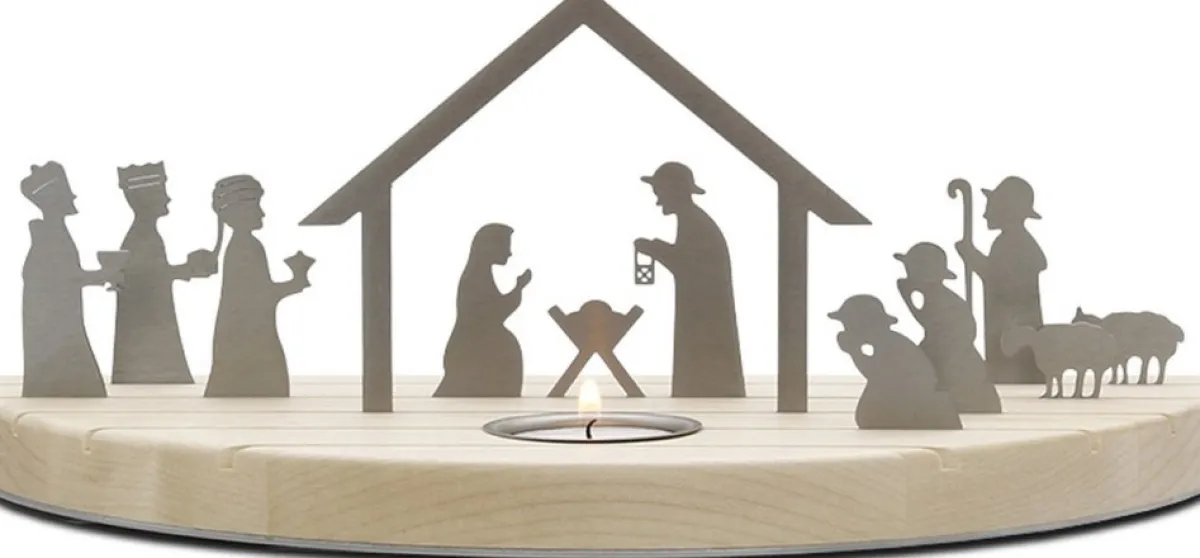 Unoferrum Kerststallen>-Silhouette-Kerstgroep-Medium-Edelstaal-Esdoornhout