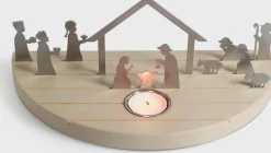 Unoferrum Kerststallen>-Silhouette-Kerstgroep-Medium-Edelstaal-Esdoornhout