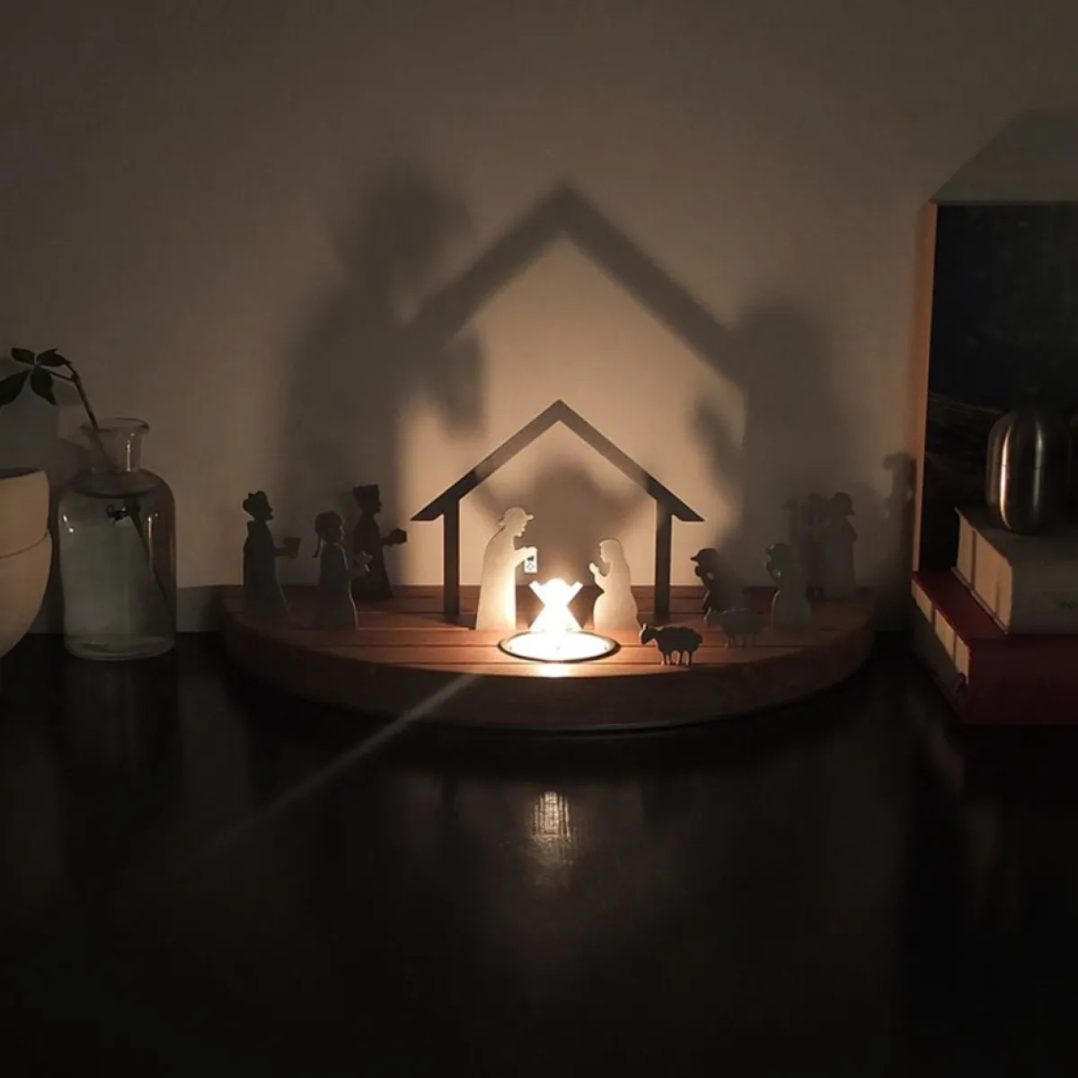 Unoferrum Kerststallen>-Silhouette-Kerstgroep-Medium-Edelstaal-Esdoornhout