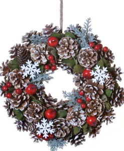 USTT® Kerstkransen> Krans Dennenappel Sneeuwvlok 30Cm | Kerstkrans | Deurkrans | Winterkrans | Krans Voor Deur | Krans Hanger | Kerstdecoratie | Winterdecoratie