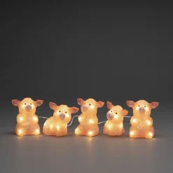 Konst Smide Verlicht Kerstfiguur Voor Buiten - 5 Roze Varkentjes - 12 Cm Hoog New