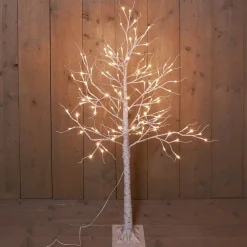 Anna's Collection Verlichte Figuren Witte Lichtboom/Metalen Boom/Berkenboom Met 120 Led Lichtjes 130 Cm - Kerstversiering/Kerstdecoratie Sale