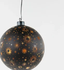 Anna's Collection Verlichte Kerstballen - Set 2X St - Zwart Kosmos - D12 En D15 Cm - Warm Wit Hot