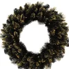 * Kerstkransen>Verlichte Kerstkrans Shimmery Golden Black Bristle - Zwart - O 61 Cm - 50 Ledlampjes - Met Gouden Glitter