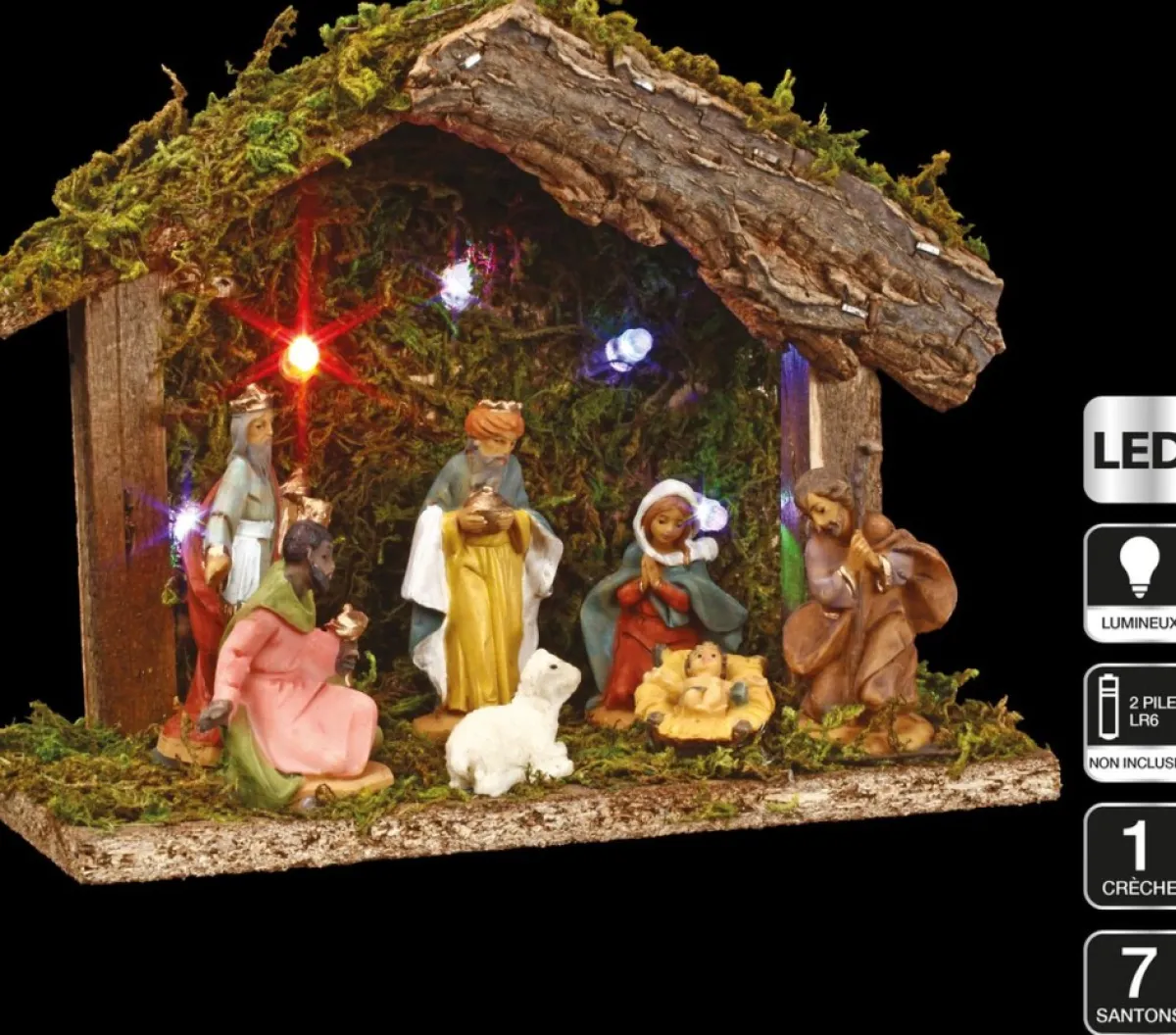 Feeric lights u0026 Christmas Kerststallen>Verlichte Kerststal Met Beelden - L18 X B8 X H13,5 Cm - Op Batterijen