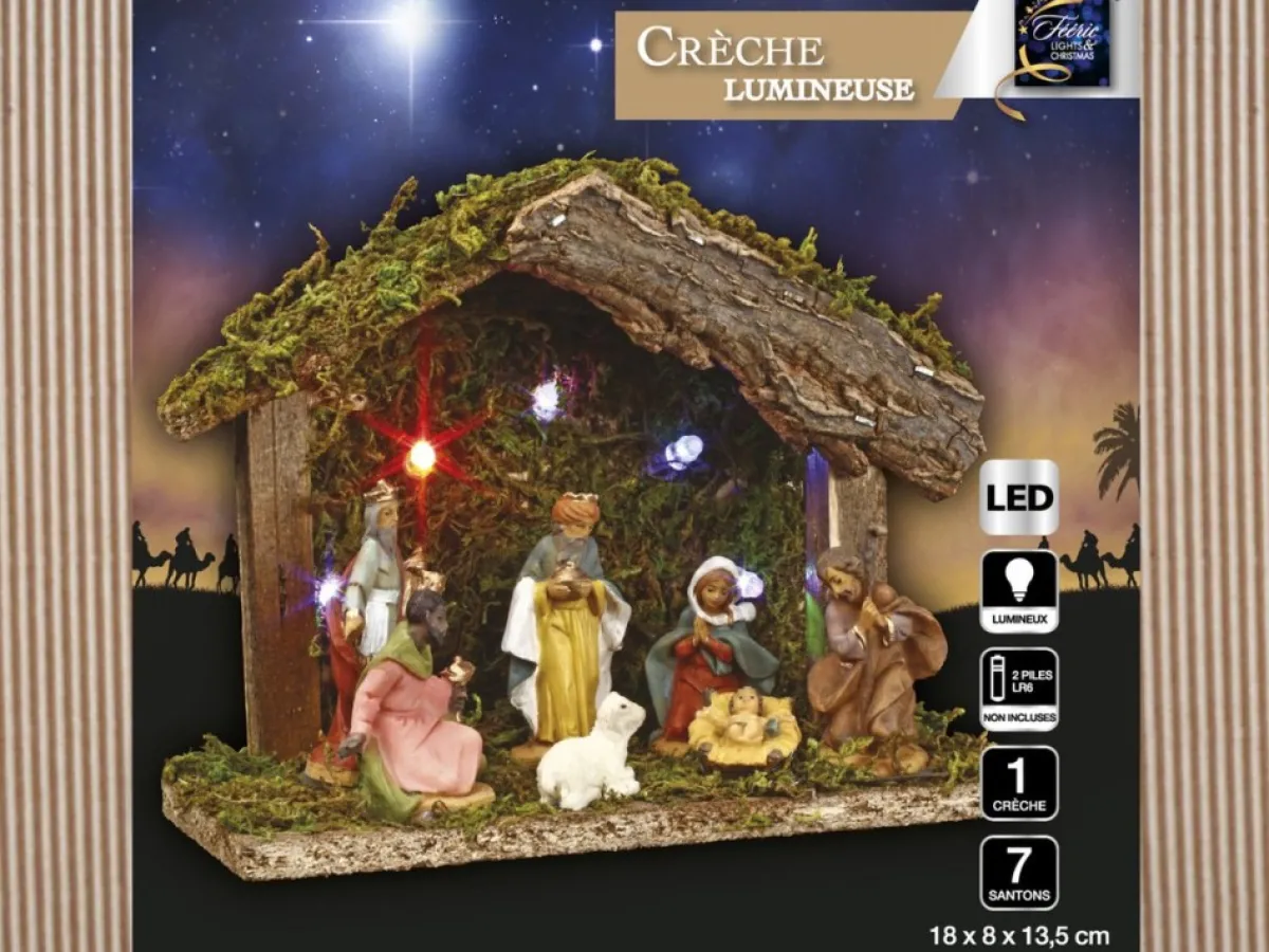 Feeric lights u0026 Christmas Kerststallen>Verlichte Kerststal Met Beelden - L18 X B8 X H13,5 Cm - Op Batterijen
