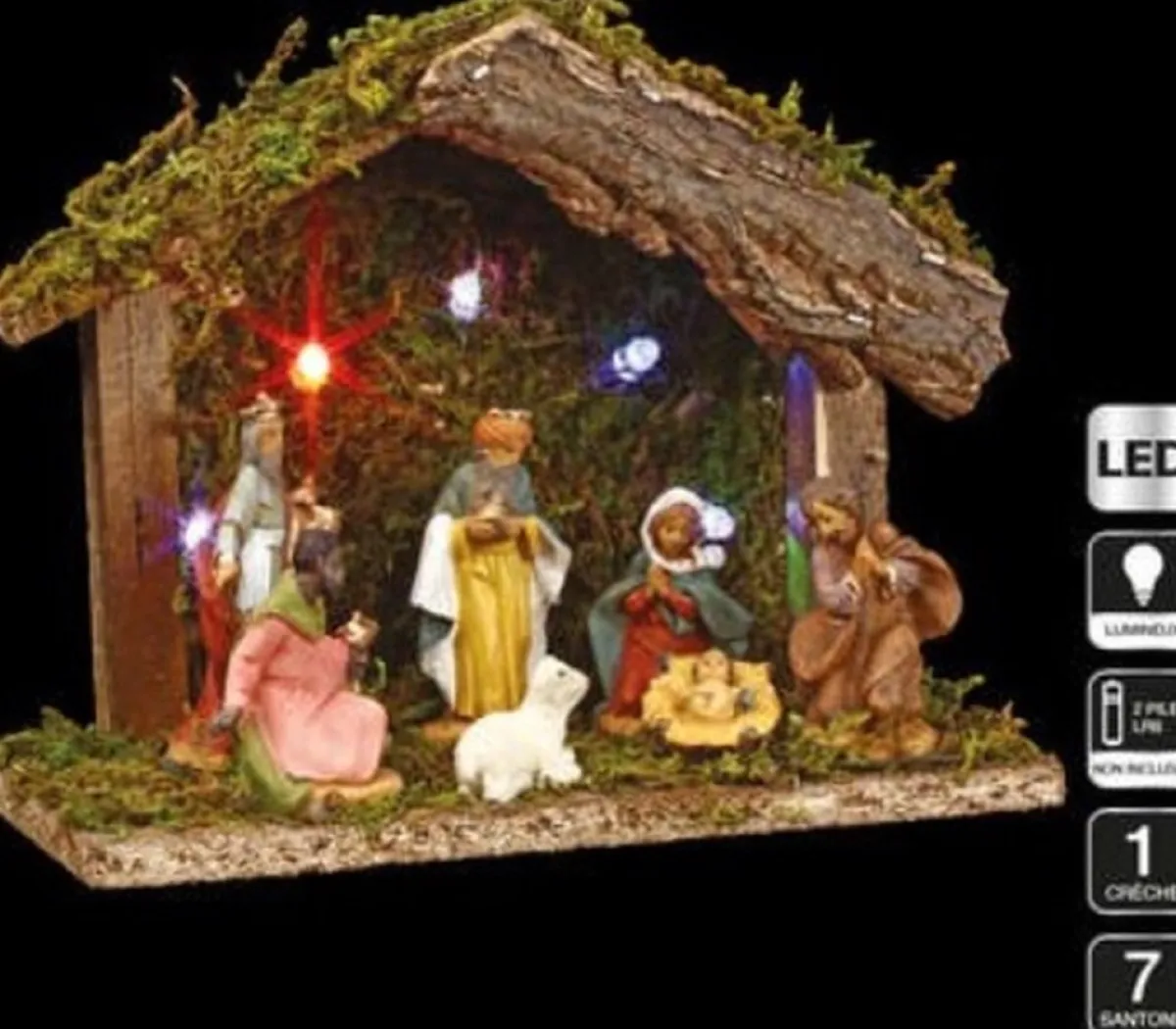Feeric lights u0026 Christmas Kerststallen>Verlichte Kerststal Met Beelden - L18 X B8 X H13,5 Cm - Op Batterijen