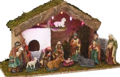Feeric lights u0026 Christmas Kerststallen>Verlichte Kerststal Met Beelden - L46 X B17 X H25 Cm - Op Batterij