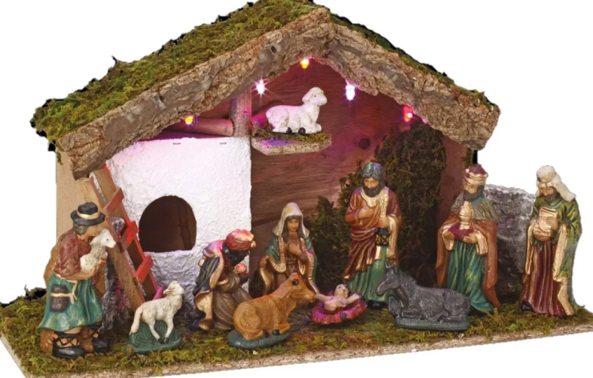 Feeric lights u0026 Christmas Kerststallen>Verlichte Kerststal Met Beelden - L46 X B17 X H25 Cm - Op Batterij