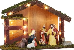 Merkloos Kerststallen>Verlichte Kerststal Met Kerststal Beeldjes 30 X 10 X 20 Cm - Kerststalletjes/Kerststallen Met Licht/Verlichting