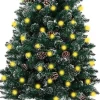 VidaLife Kerstboom Met Led's En Hout En Witte Sneeuw Smal 180 Cm Groen Best