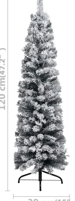 VidaLife Kerstboom Met Led's, Kerstballen En Sneeuw Smal 120 Cm Groen Cheap