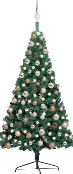 VidaLife Kunstkerstboom Met Led's En Kerstballen Half 120 Cm Groen Cheap