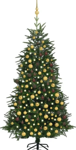 VidaLife Kunstkerstboom Met Led's En Kerstballen 210 Cm Pvc En Pe Groen Cheap