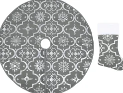 vidaXL Kerstboomrok Luxe Met Sok 90 Cm Stof Grijs New