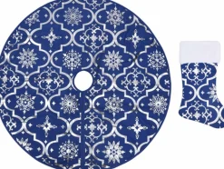 vidaXL Kerstboomrok Luxe Met Sok 90 Cm Stof Blauw New