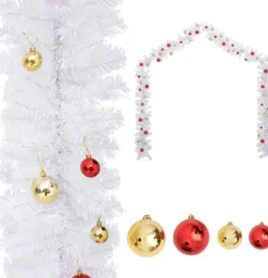 vidaXL Guirlandes> Kerstslinger Versierd Met Kerstballen 10 M Wit