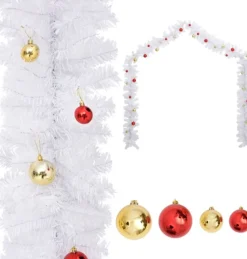 vidaXL Guirlandes> Kerstslinger Versierd Met Kerstballen 5 M Wit