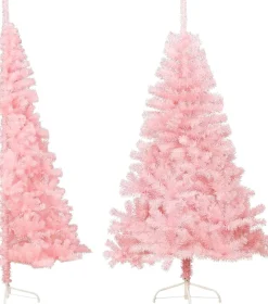 vidaXL Kunstkerstboom Met Standaard Half 150 Cm Pvc Roze Best