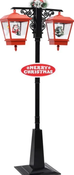 vidaXL Straatlantaarn Met Kerstman 81X40X188 Cm Pvc Zwart En Rood Fashion