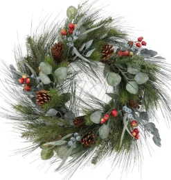 Viv! Home Luxuries Kerstkransen> Kerstkrans Met Dennenappels En Besjes - Groen Grijs Rood - O60Cm