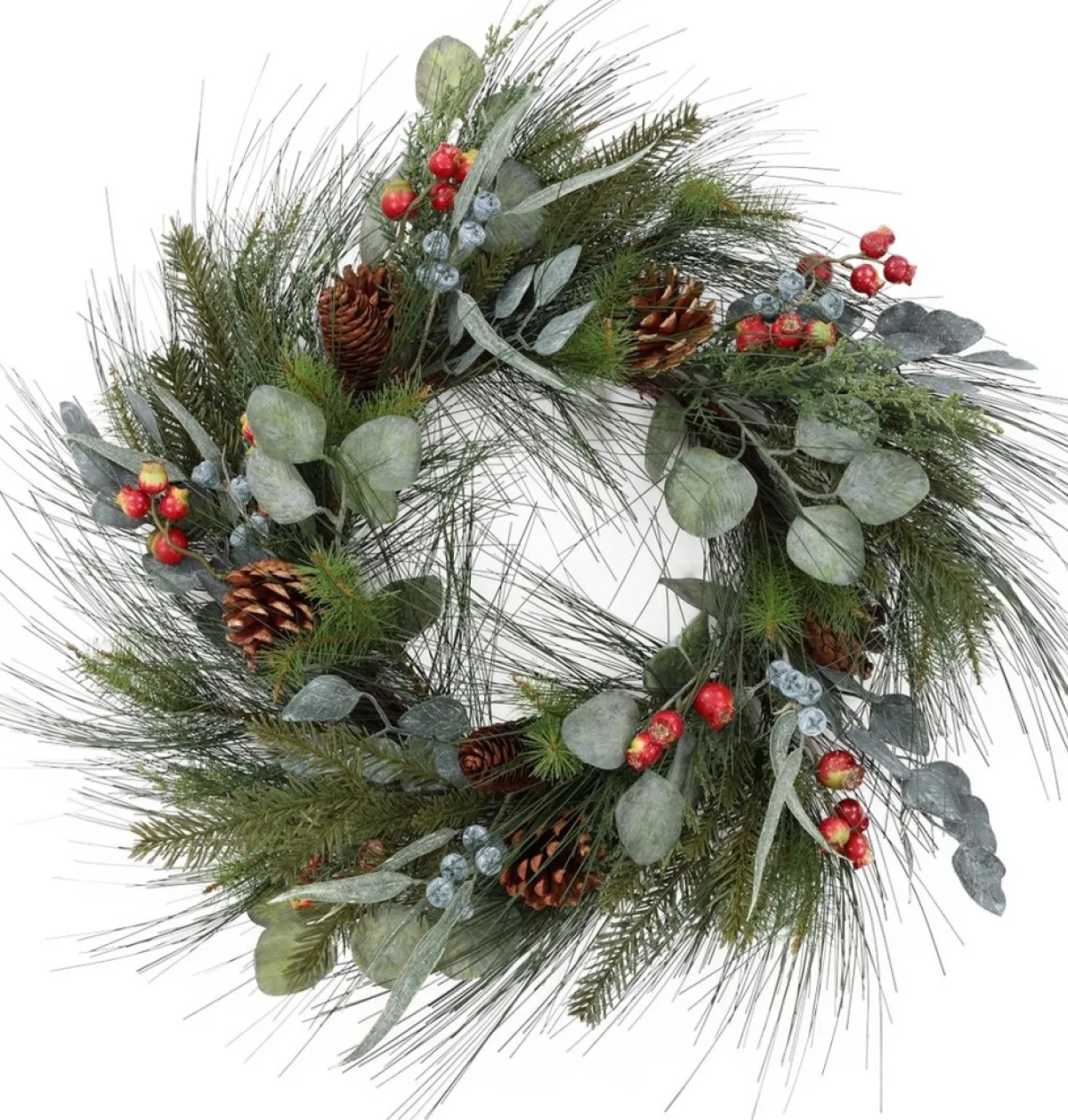 Viv! Home Luxuries Kerstkransen> Kerstkrans Met Dennenappels En Besjes - Groen Grijs Rood - O60Cm