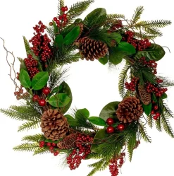 Viv! Home Luxuries Kerstkransen> Kerstkrans Met Dennenappels En Besjes - Groen Rood - O55Cm