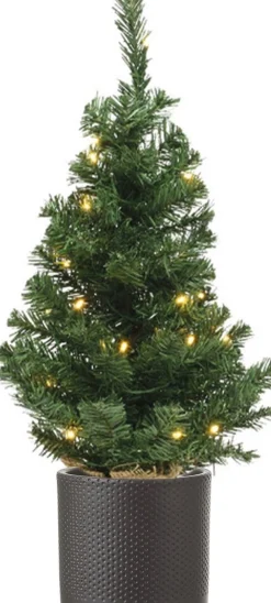 Decoris Volle Kunst Kerstboom 75 Cm Met Verlichting Inclusief Donkergrijze Pot - Kunstkerstbomen Middelgroot Fashion