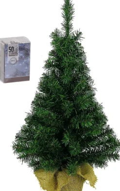 Merkloos Volle Kunst Kerstboom 75 Cm In Jute Zak Inclusief 50 Helder Witte Lampjes - Mini Kerstbomen Met Verlichting Flash Sale
