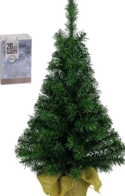 Merkloos Volle Kunst Kerstboom 45 Cm In Jute Zak Inclusief 20 Helder Witte Lampjes - Mini Kerstbomen Met Verlichting Fashion