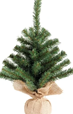 Merkloos Volle Kunst Kerstboom 45 Cm In Jute Zak Inclusief 20 Helder Witte Lampjes - Mini Kerstbomen Met Verlichting Fashion