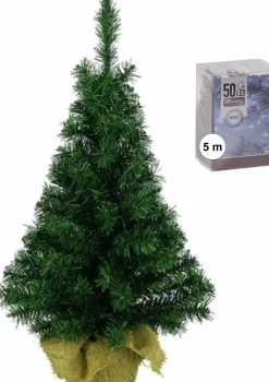 Merkloos Volle Mini Kerstboom/Kunstboom Groen 45 Cm Inclusief Helder Witte Kerstverlichting Best